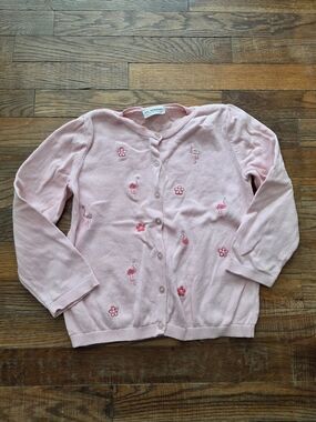 LC Waikiki Girls' Pink Flamingo Embroidered Cardigan Sweater